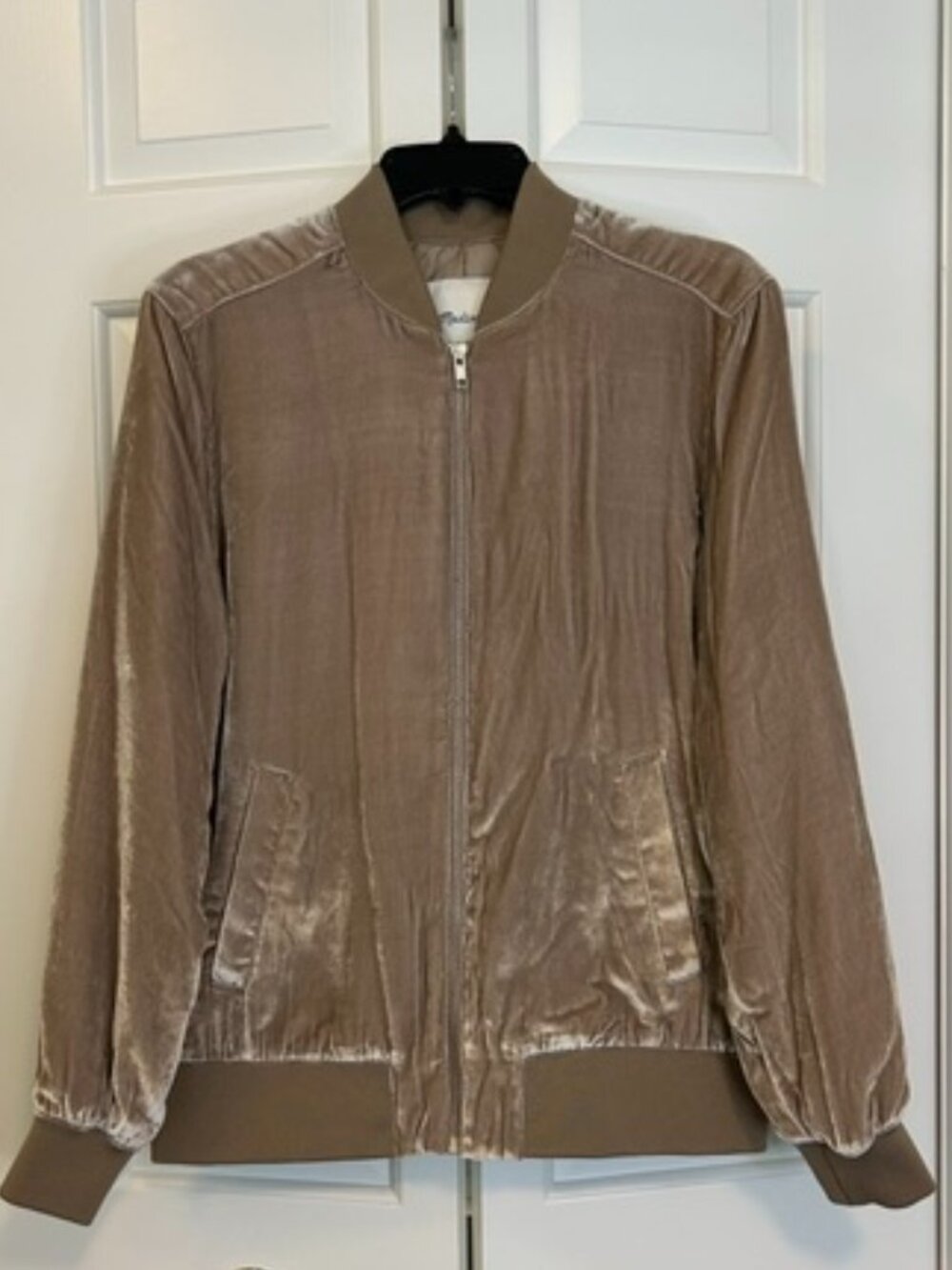 Madewell Like New Velvet Bomber Jacket Silk Blend Tan Beige Size Medium
